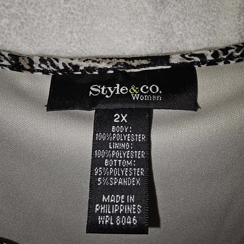 2x Style & Co. Black and White Short Sleeve Blouse - Picture 9 of 10